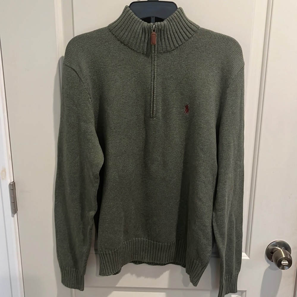 Green Ralph Lauren quarter zip polo sweater with tags still on in size M